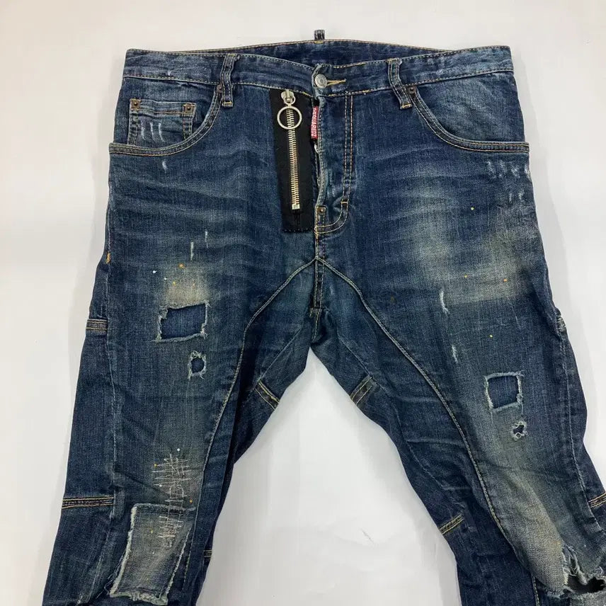 [BUNJANG] DSQUARED2 Washed Distressed Zip-Up Jeans / 디스퀘어드2 청바지 워싱 디스트로이드 집업 48