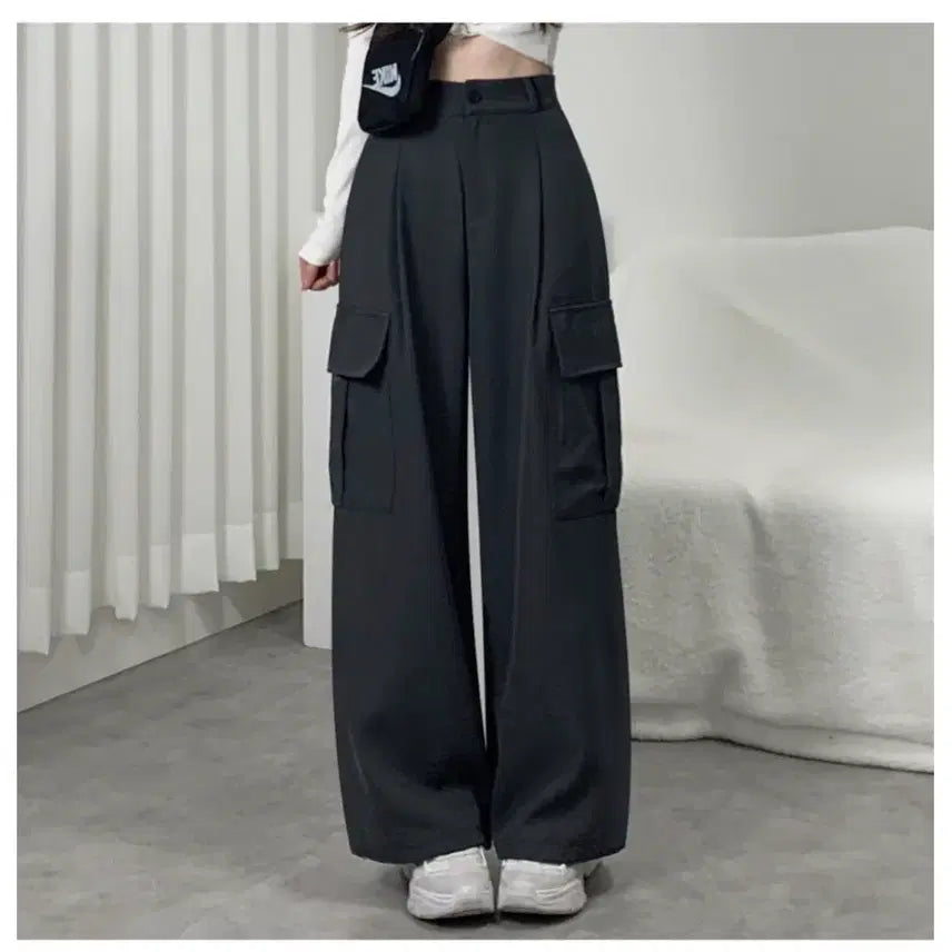 [BUNJANG] Cargo Wide Pants Charcoal M Size / 카고 와이드 팬츠 차콜 색상 판매