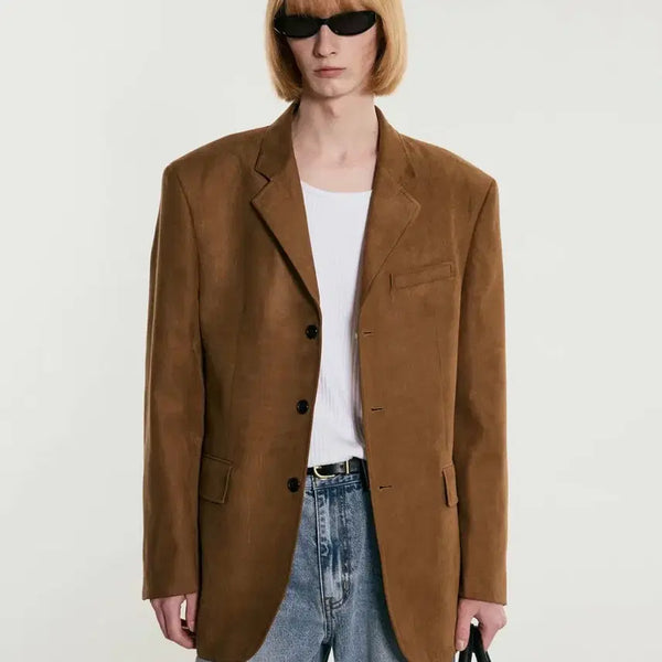 [BUNJANG] TNGT Suede Oversized Blazer Camel Brown / (새상품/110) TNGT 오버사이즈 스웨이드 블레이저