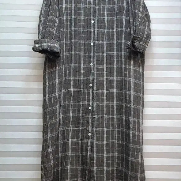 [BUNJANG] Premium Linen Check Long Dress / 고급> 린넨 체크 롱원피스