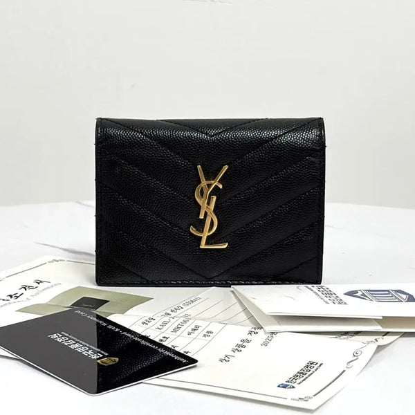 [BUNJANG] Saint Laurent Monogram Matelassé Women's Bi-fold Wallet Card Holder Black / [감정완료] 생로랑 모노그램 여성 반지갑 카드지갑 블랙 (530841)