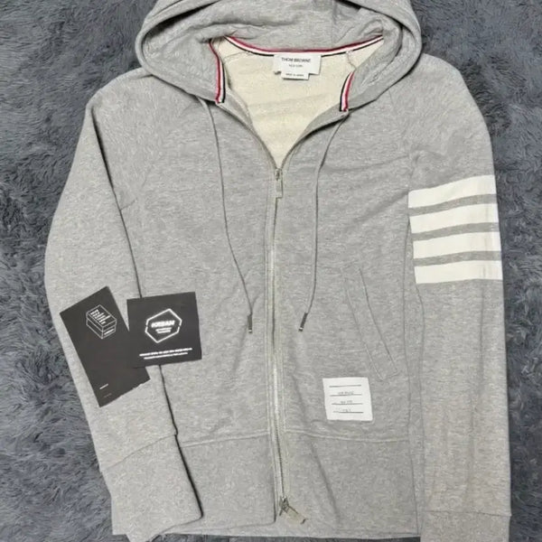 [BUNJANG] Thom Browne Striped Armband Grey Hoodie Zip-Up Size 2 / 톰브라운 사선완장 그레이 후드집업 2사이즈 새상품급