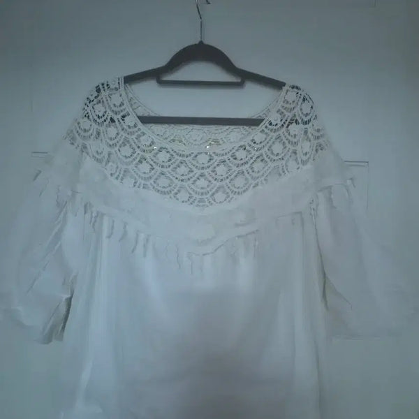 [BUNJANG] AD HOC Lace Frill Blouse White / AD HOC레이스 장식 프릴 블라우스 화이트55-77