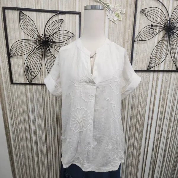 [BUNJANG] Japanese White Embroidered Blouse / 일제 화이트 자수 블라우스free