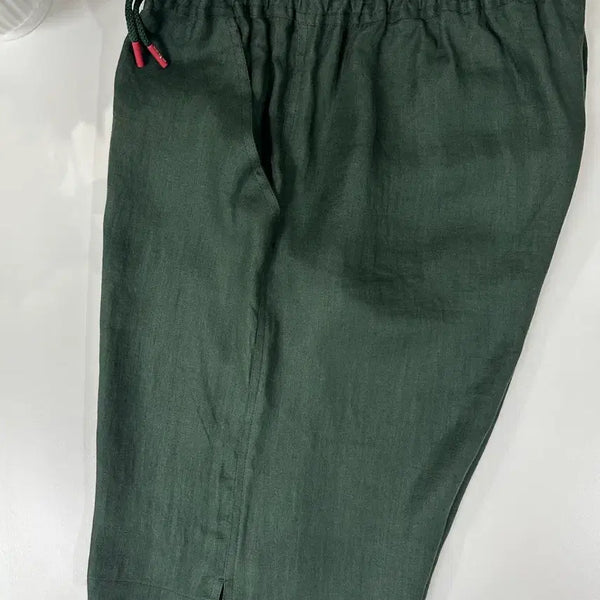 [BUNJANG] Kiton Green Signature Logo Linen 100% Drawstring Shorts Pants / 키톤 그린 시그니처 로고 드로스트링 새상품 린넨 100 반바지 팬츠 쇼츠