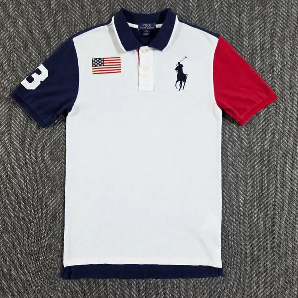 [BUNJANG] Polo Ralph Lauren Big Pony Colorblock Short Sleeve Polo Shirt / 폴로 랄프로렌 성조기 컬러블록 빅포니 반팔 카라티
