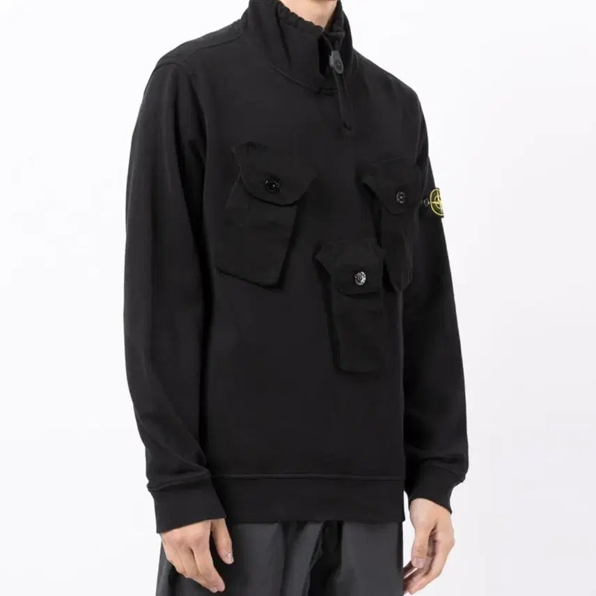 [BUNJANG] Stone Island High Neck Cargo Sweatshirt Black L / [매장판] 스톤아일랜드 하이넥 탄창 맨투맨 블랙 L