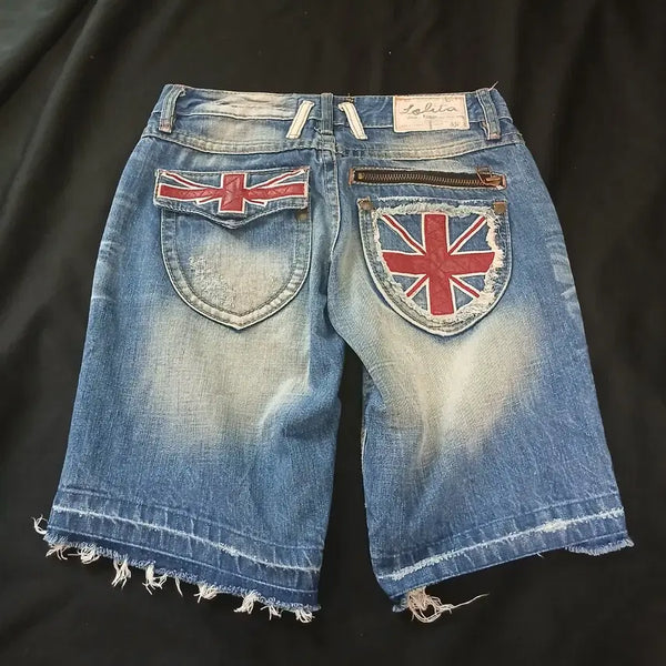 [BUNJANG] Lolita Union Jack Denim Shorts / 로리타 유니온잭 데님 반바지