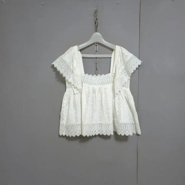 [BUNJANG] Square Neck Lace Blouse White L / 스퀘어넥 레이스 넘이쁜 블라우스 n7003