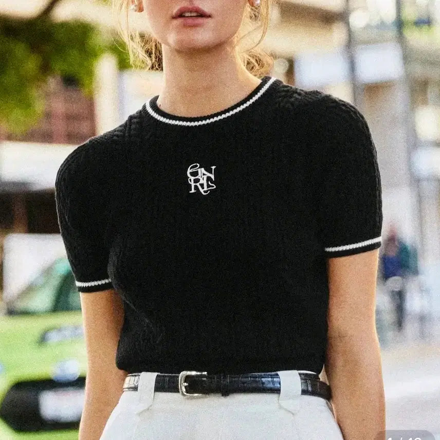 [BUNJANG] General Idea Logo Short Sleeve Knit Black S / 제네럴아이디어 로고 블랙 반팔 니트 S