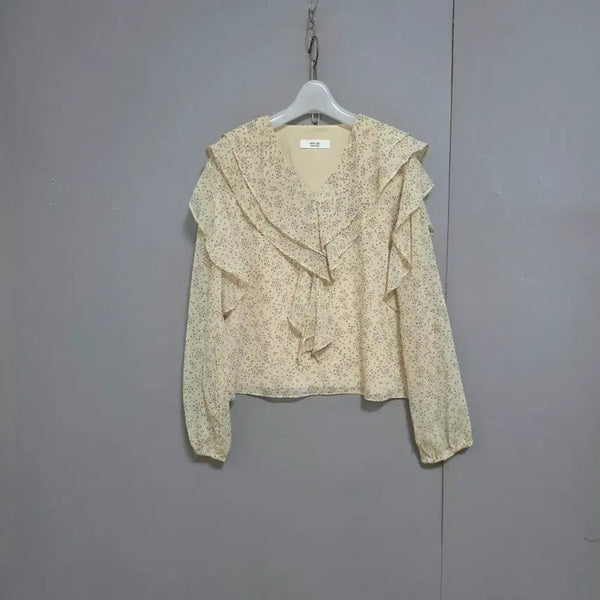 [BUNJANG] Floral Print V-Neck Chiffon Blouse / 잔꽃무늬 브이넥 쉬폰 블라우스 F   n7007