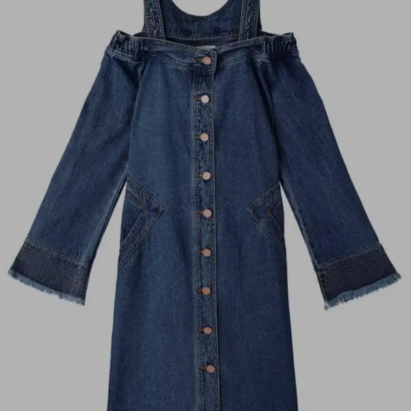 [BUNJANG] LUCKY CHOUETTE Off-the-Shoulder Denim Dress / (새상품)럭키슈에뜨 오프숄더 데님 원피스