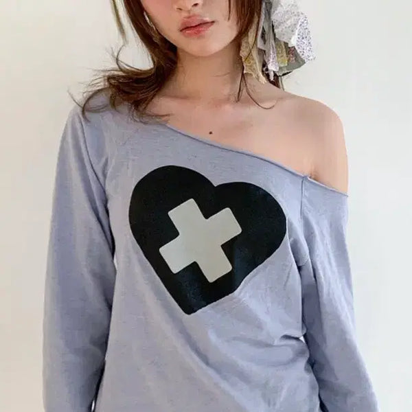 [BUNJANG] Shopfairy Cross Heart Cut-off T-Shirt Blue / 샵페어리 cross heart cut off t-shirt blue