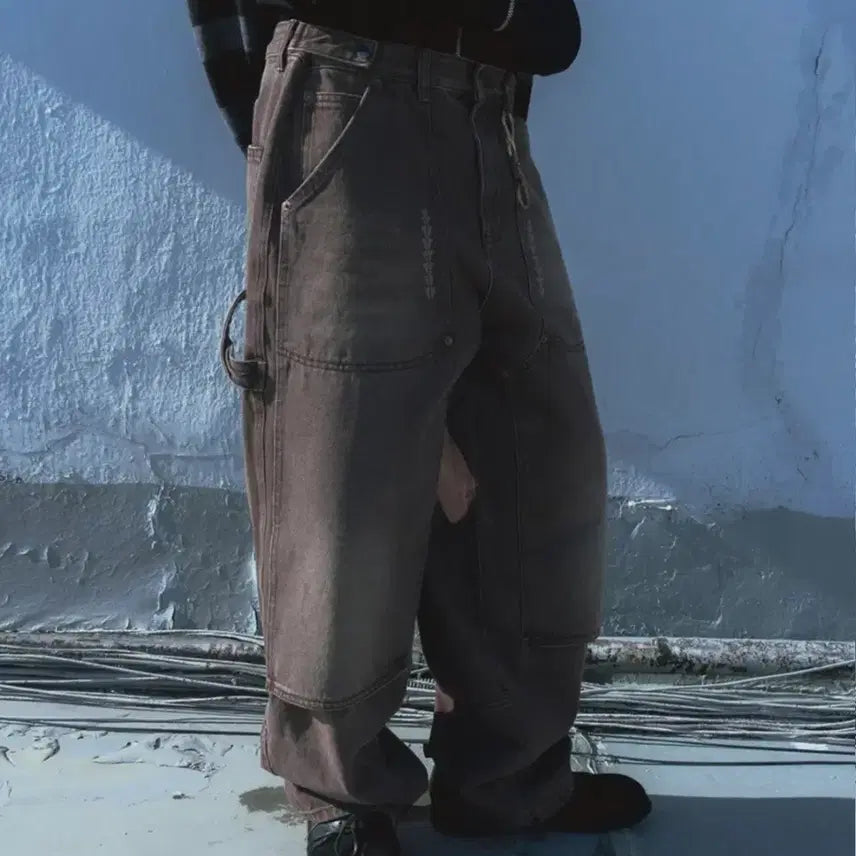 [BUNJANG] Karakter Double Knee Denim Work Pants Brown / 카락터 더블니 데님 워크 팬츠 브라운 2