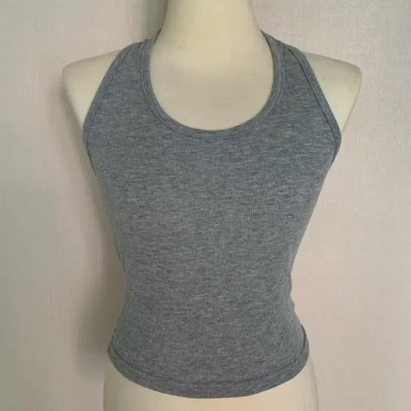 [BUNJANG] Ribbed Halter Tank Top / 그레이 골지 홀터 나시