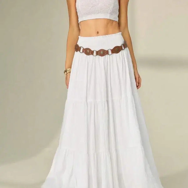 [BUNJANG] White Shirring Ruffle Long Skirt / 화이트 셔링 러플 롱스커트