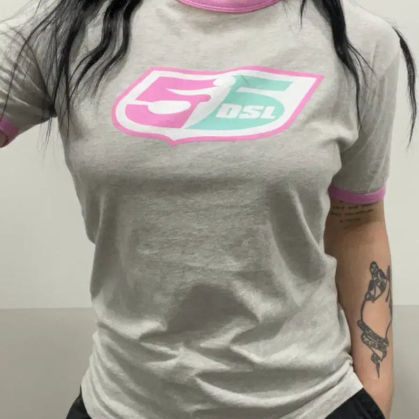 [BUNJANG] Diesel 55DSL Kitsch Strawberry Milk Ringer T-Shirt / 디젤 55DSL 키치 프린팅 딸기우유 링거 반팔 티셔츠