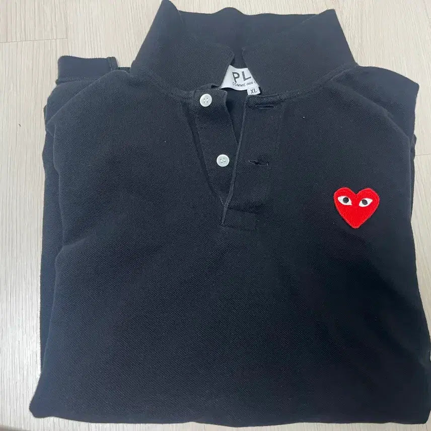 [BUNJANG] Comme des Garçons PLAY Heart Logo Black Short Sleeve Polo Shirt XL / 꼼데가르송 플레이 하트 로고 블랙 반팔 폴로 카라티 XL(미착용)