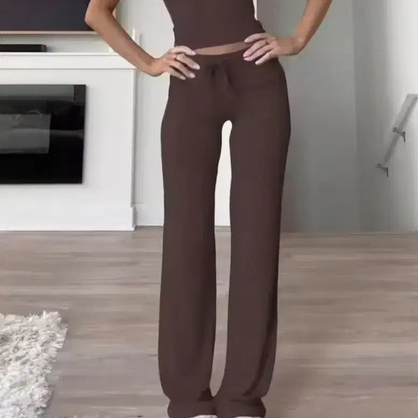 [BUNJANG] Brown Short-Sleeve Cropped T-Shirt and Wide-Leg Pants Set (M) / 새상품 브라운 반팔 크롭티 와이드팬츠 세트 M