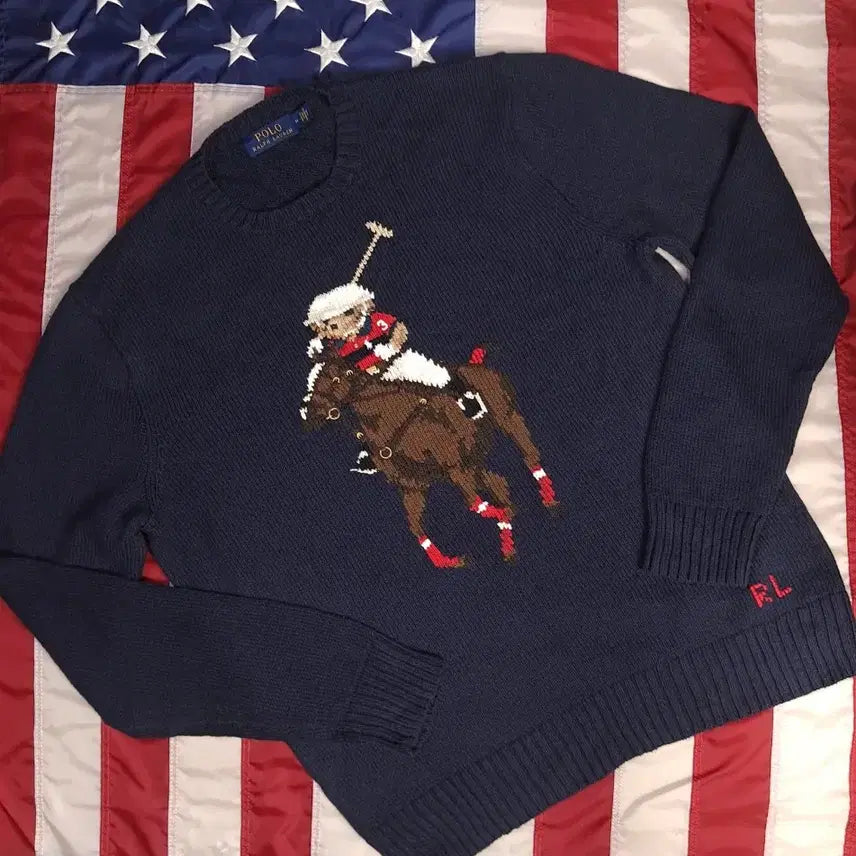 [BUNJANG] Polo Ralph Lauren Original Big Pony Bear Cotton Knit Navy / 특A 오리지날 폴로랄프로렌 빅포니 베어 코튼 네이비 니트