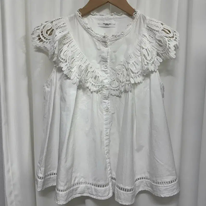 [BUNJANG] White Eyelet Punching Blouse / 화이트 아일렛 펀칭 블라우스