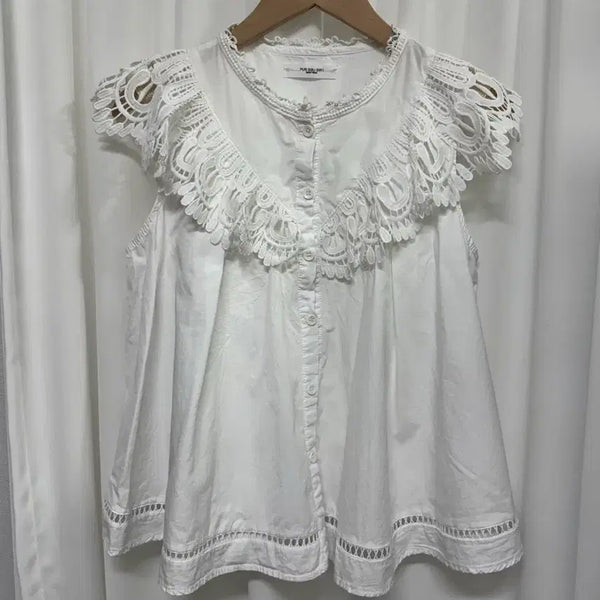 [BUNJANG] White Eyelet Punching Blouse / 화이트 아일렛 펀칭 블라우스