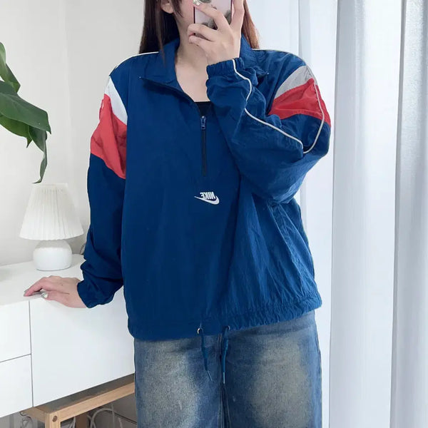 [BUNJANG] Nike Futura Striped Anorak Jacket - Navy Blue (M) / 나이키 남색 띠줄 푸츄라 바스락 아노락 [ M ]