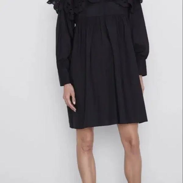 [BUNJANG] Zara Black Perforated Collar Poplin Dress (Medium) / ZARA 자라 블랙 펀칭 카라 포플린 원피스 M택포