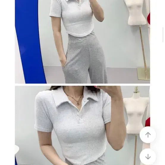 [BUNJANG] Collared Open Crop Glam T-Shirt / 카라 오픈 크롭 글램 티셔츠