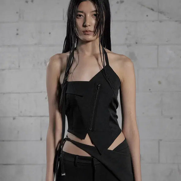 [BUNJANG] Bohemian Seoul UNBALANCED HALTER VEST, Black / 보헤미안 서울 UNBALANCED HALTER VEST, BLACK