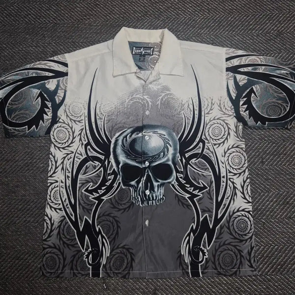 [BUNJANG] Skull Grey Bowling Shirt / [L]스컬 그레이 볼링셔츠 -A409