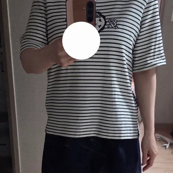 [BUNJANG] SJSJ Striped Embroidered Short Sleeve T-Shirt / SJSJ 스트라이프 자수 반팔 티셔츠
