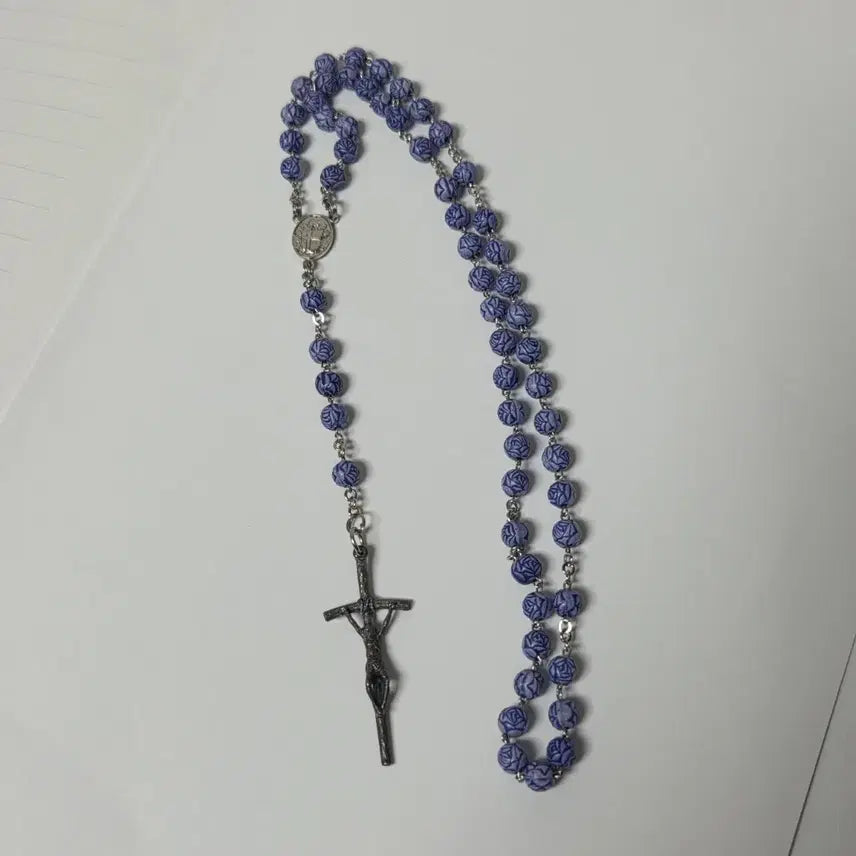 [BUNJANG] Italian Antique Purple Rose Rosary / 이탈리아 앤틱 보라색 장미 십자가 묵주 앤틱 묵주