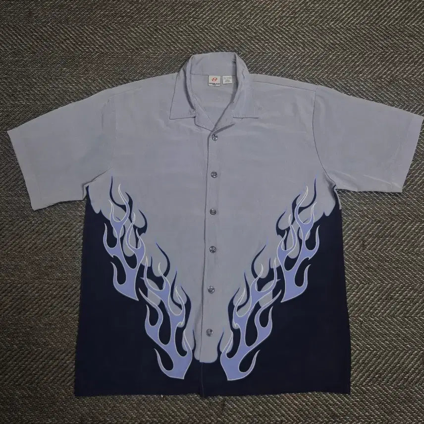 [BUNJANG] L Blue Flame Bowling Shirt A410 / [L]블루 플레임 볼링셔츠-A410