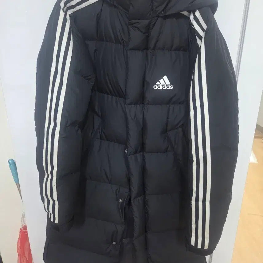 [BUNJANG] Adidas 3-Stripes Long Padding Jacket Black M / 아디다스 3선 롱패딩 블랙 m