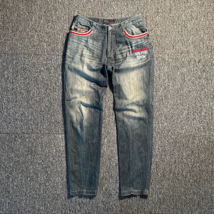 [BUNJANG] Fubu Embroidered Logo Vintage Denim Pants / 후부 자수로고 빈티지 데님 팬츠