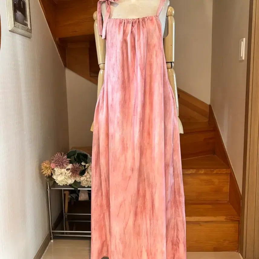 [BUNJANG] Pink Spaghetti Strap Maxi Dress / 끈 나시 롱 원피스 핑크