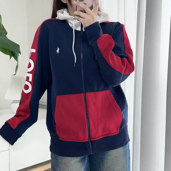 [BUNJANG] Polo Ralph Lauren Navy Red Color Block Big Logo Hoodie / 폴로 네이비 / 레드배색 빅로고 후집 [ 실확 ]