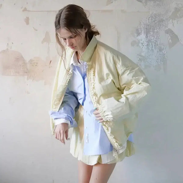 [BUNJANG] Lonke Two-Way Frill Windbreaker & Volume Skirt Set / (새상품 세트) 론크 투웨이 프릴 윈드브레이커 ,볼륨 스커트 레몬