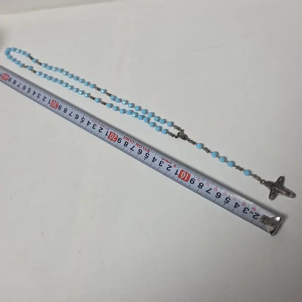 [BUNJANG] Antique Italian Catholic Rosary with Blue Beads and St. Mary Symbol Cross / 앤틱 이탈리아 가톨릭 묵주 하늘색 성모마리아 상징 십자가