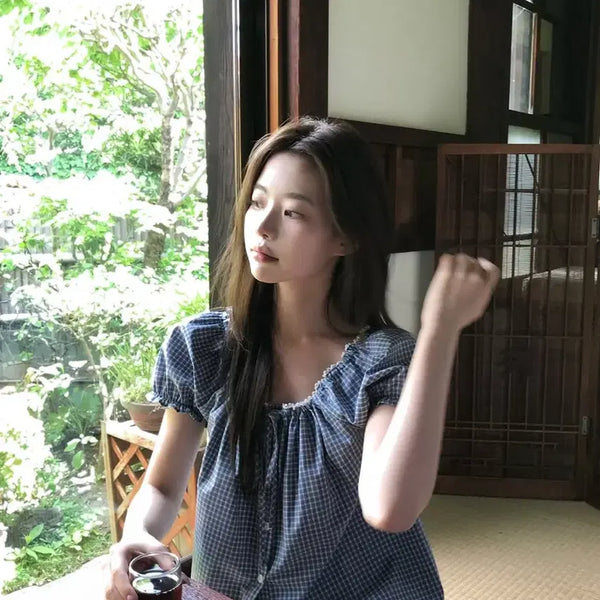 [BUNJANG] J2U May Check Blouse / 제이투유 메이 체크 블라우스 판매