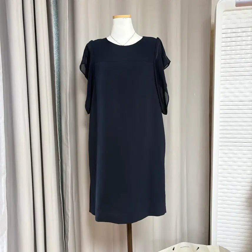[BUNJANG] She's Miss Navy Chiffon Sleeve Dress / 쉬즈미스 백화점 원피스 55 네이비 쉬폰소매 하객룩