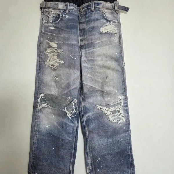 [BUNJANG] Protocol Index Trompe-l'oeil Layered Pants Blue / 프로토콜 인덱스 트롱프 뢰유 레이어드 팬츠 블루