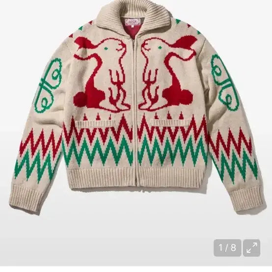 [BUNJANG] Aica White Cowichan Knit Zip-Up Cardigan M / 에이카화이트 코위찬 니트 집업 가디건 M