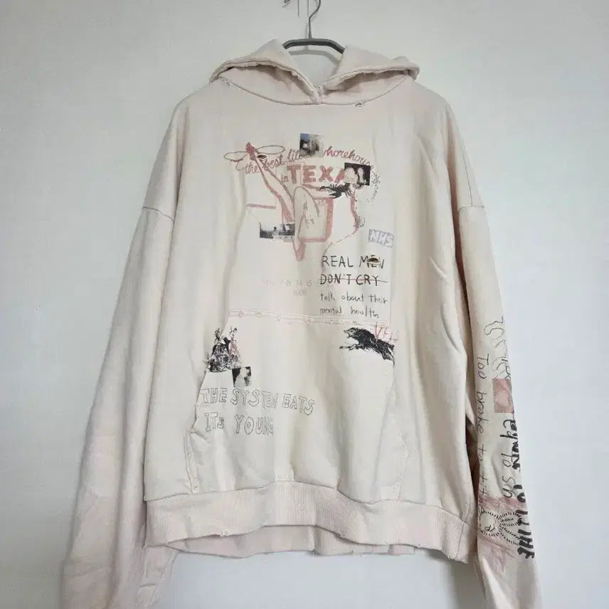 [BUNJANG] Protocol Index Hand Drawing Washed Hoodie Ivory / 프로토콜 인덱스 핸드 드로잉 워시드 후드 아이보리