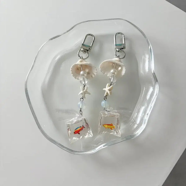 [BUNJANG] Fish and Shell Charm Keychain / 봉지 물고기 비즈 조개 키링