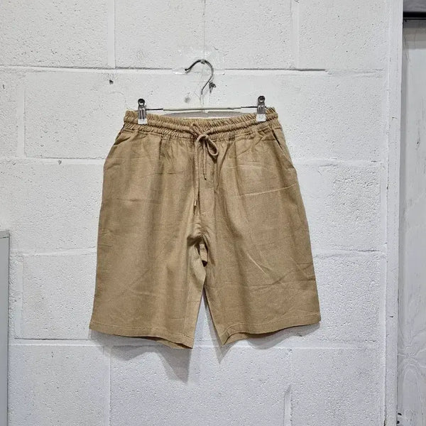 [BUNJANG] Linen Waist Banding Shorts - Beige / 린넨 허리밴딩 반바지- 베이지