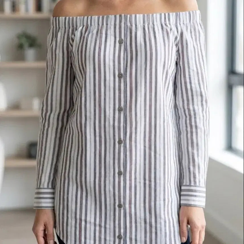 [BUNJANG] WAYF Off Shoulder Stripe Tunic Dress / 새상품)WAYF 오프숄더 스트라이프 튜닉