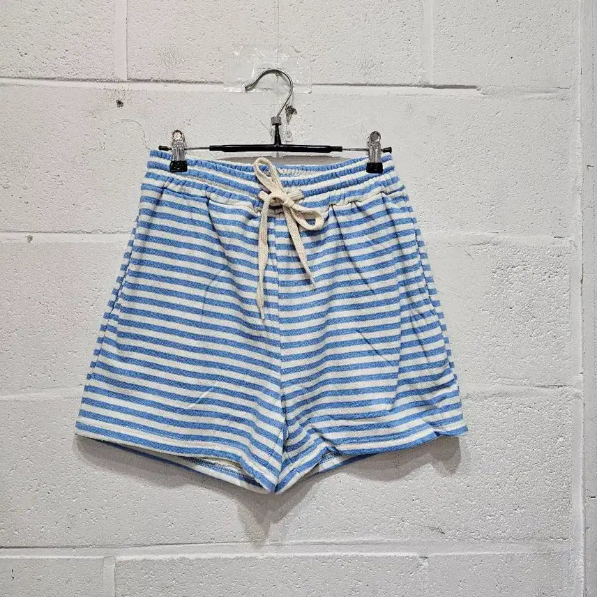 [BUNJANG] Striped Terry Cloth Shorts with Elastic Waistband - Sky / 타올재질 스트라이프 허리밴딩 반바지- 하늘