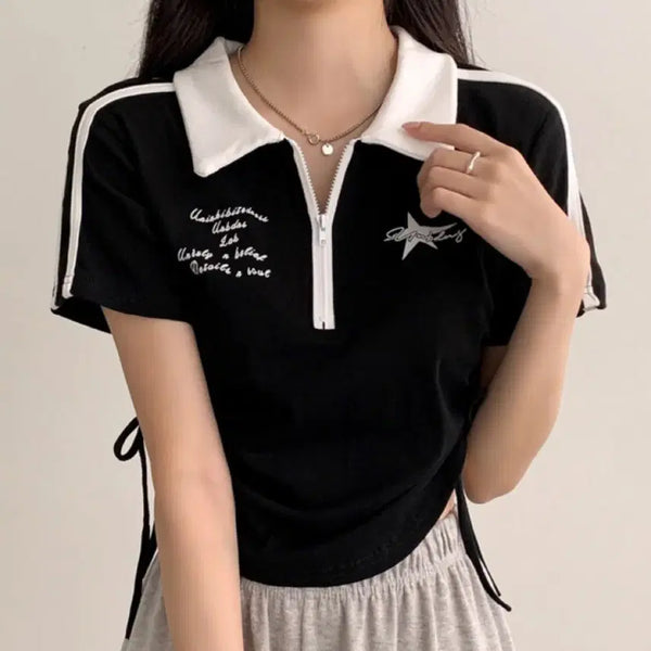 [BUNJANG] Black Sporty Shirring Crop T-Shirt / 블랙 스포티 셔링 크롭티